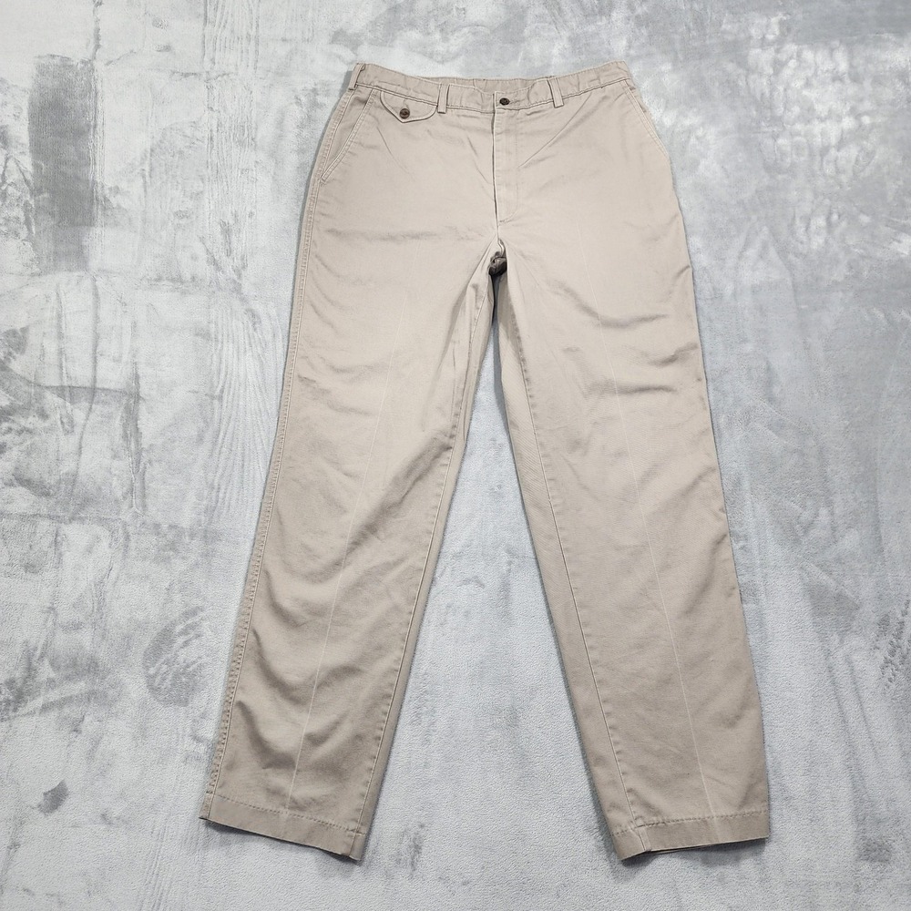Savane Pants Mens 36x34 Beige Classic Flat Front Chino Khakis Straight Preppy